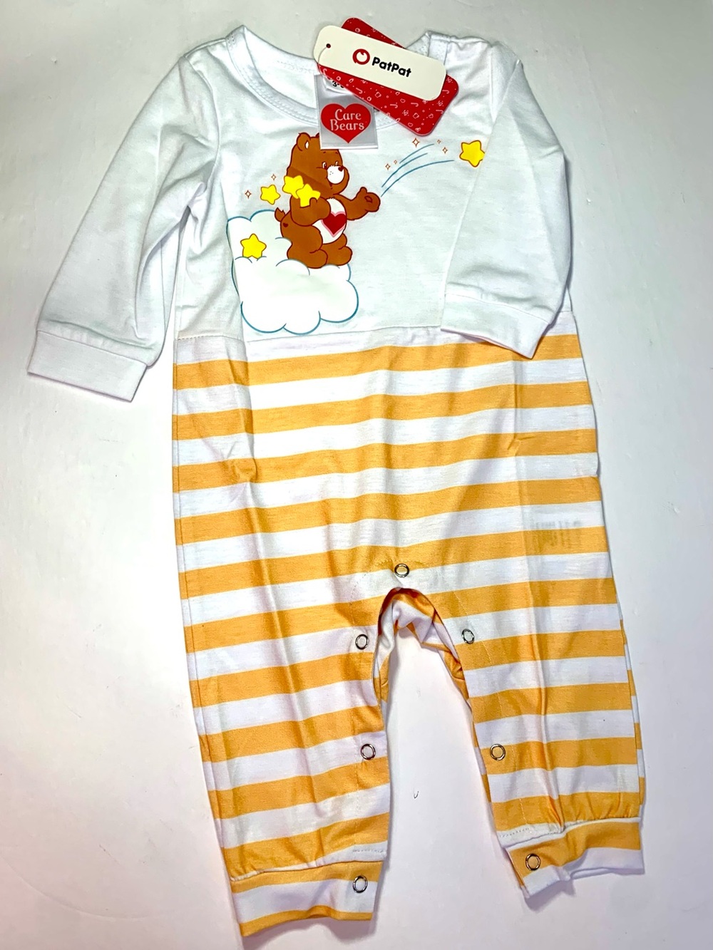 Care Bears Tender Heart Yellow Stripe Baby Long Sleeve Playsuit 3-6 NWT